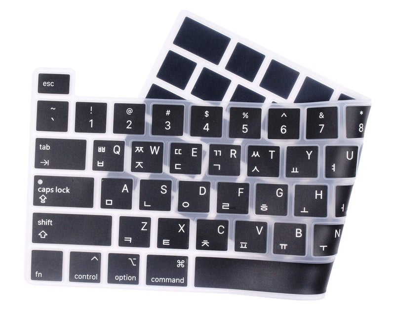 UHamn Korean Language Silicone Keyboard Cover Skin Compatible with 2020 2019 MacBook Pro 16 inch with Retina Display Model A2141, 2022 2021 2020 MacBook Pro 13 inch with M2/M1 Chip A2338 A2289 A2251 (Black) - Image 1
